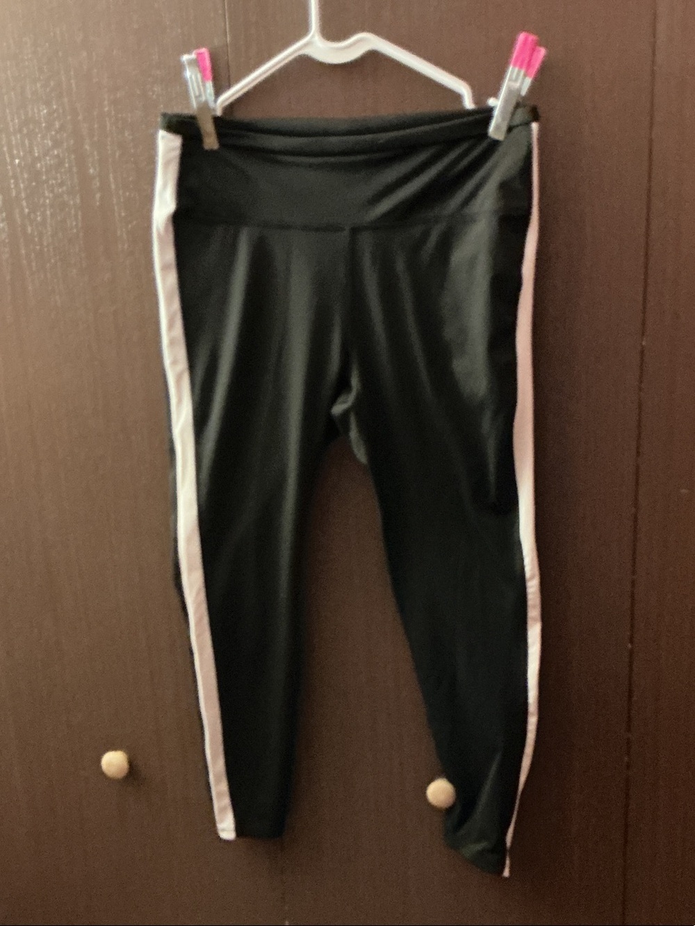 Avia Black Leggings with White Side Stripes